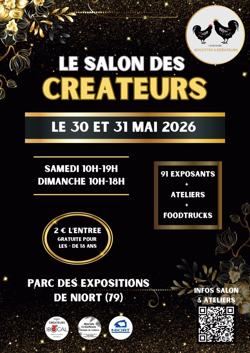 Salon des créateurs le 30 et 31 mai 2026 avec exposants, ateliers et foodtrucks au Parc des Expositions de Niort.